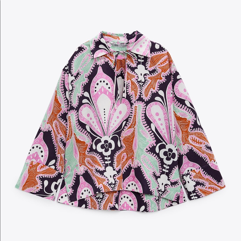 ZARA PRINTED BLOUSE WITH SCRUNCHIE